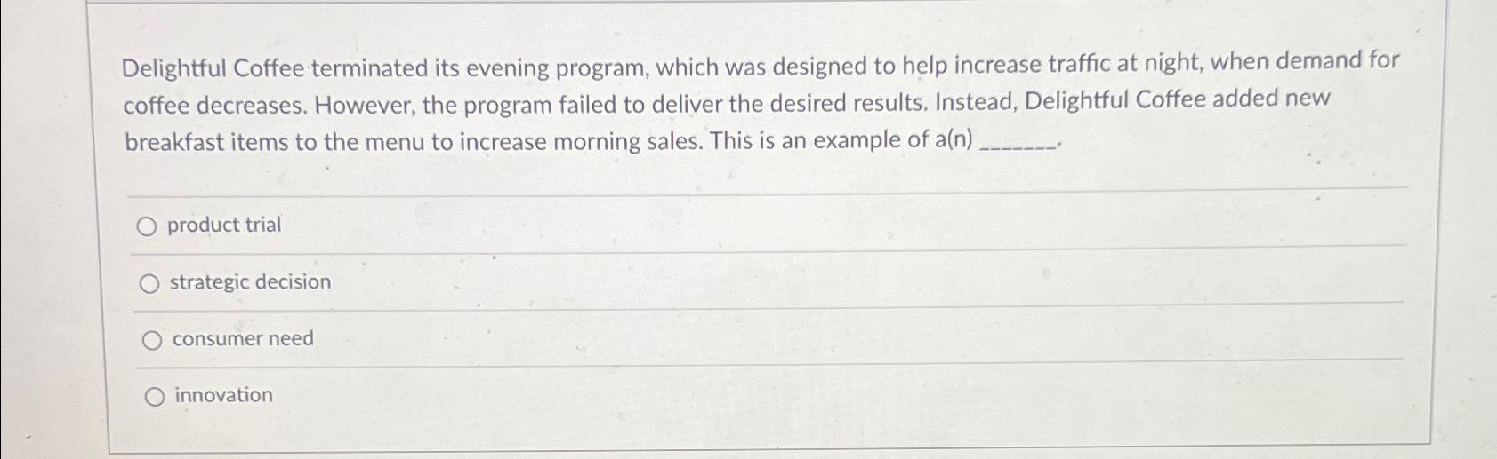  Delightful Coffee terminated its evening program, which was designed to help