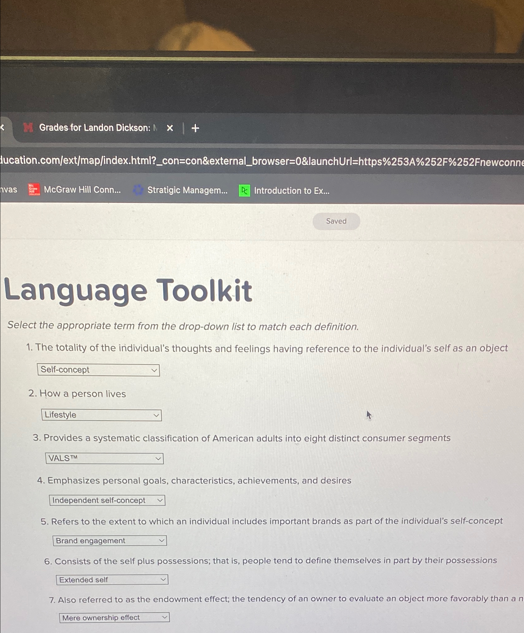  Grades for Landon Dickson: ??? Lucation.com/ext/map/index.html?_con=con&external_browser=0&launchUrl=https%3A%2F%2Fnewconne nvas McGraw Hill Conn... Stratigic