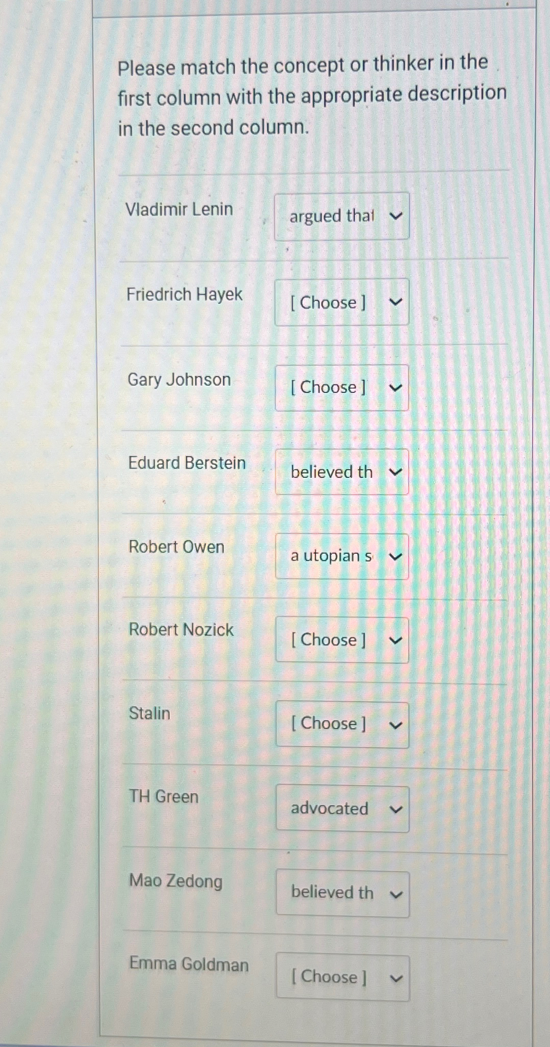  Please match the concept or thinker in the first column with