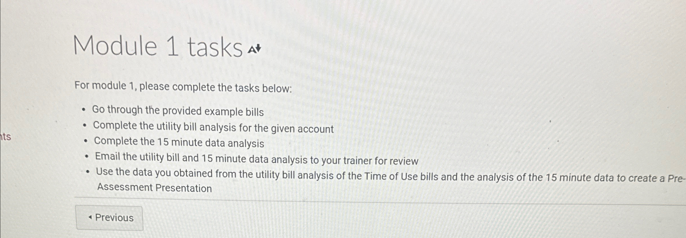  Module 1 tasks a For module 1, please complete the tasks