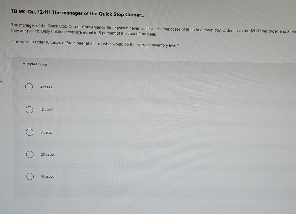  TB MC Qu.12-111 The manager of the Quick Stop Corner... The