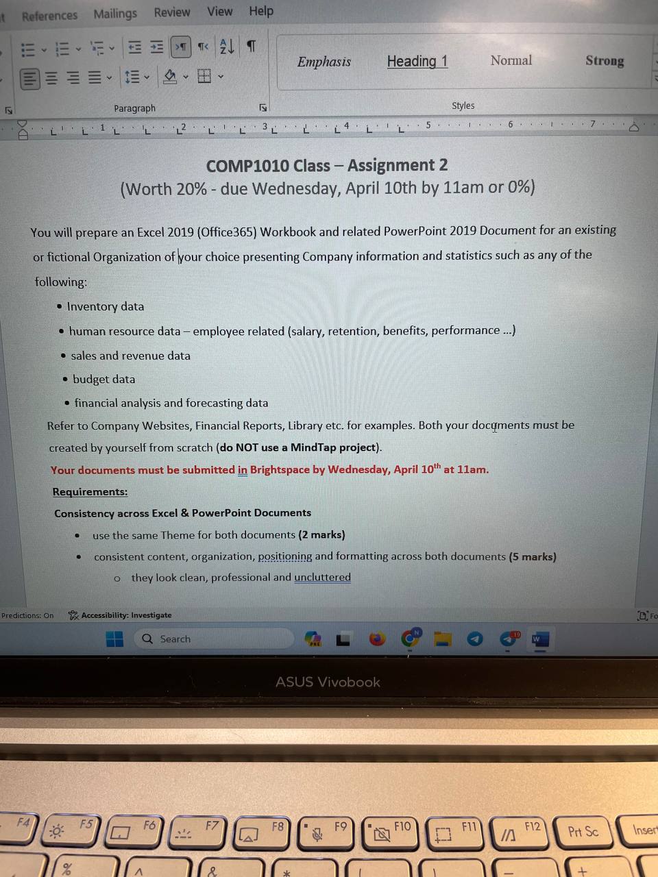 COMP1010 Class - Assignment 2 (Worth 20%- due Wednesday, April 10