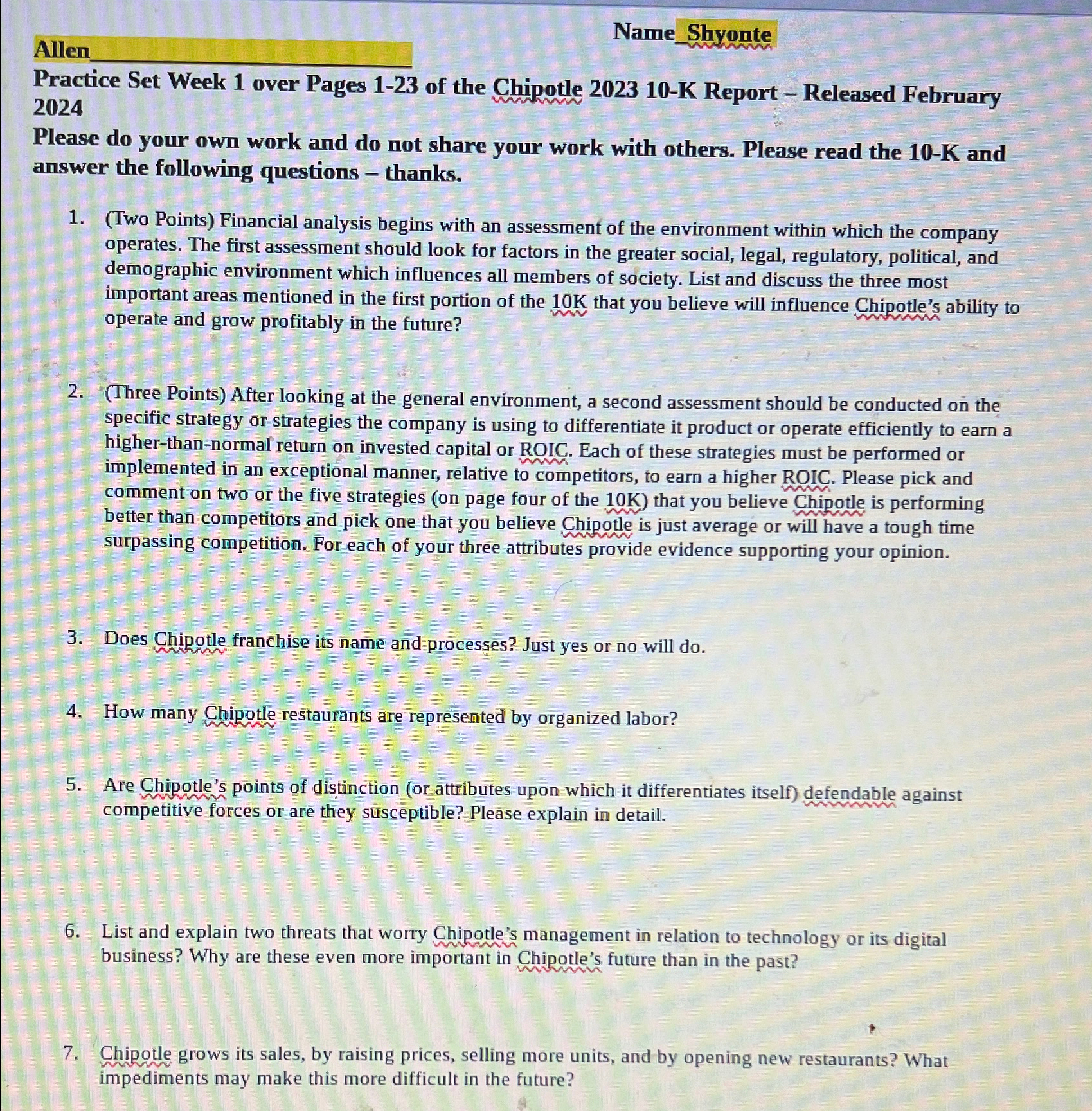  Allen Name Shyonte Practice Set Week 1 over Pages 1-23 of