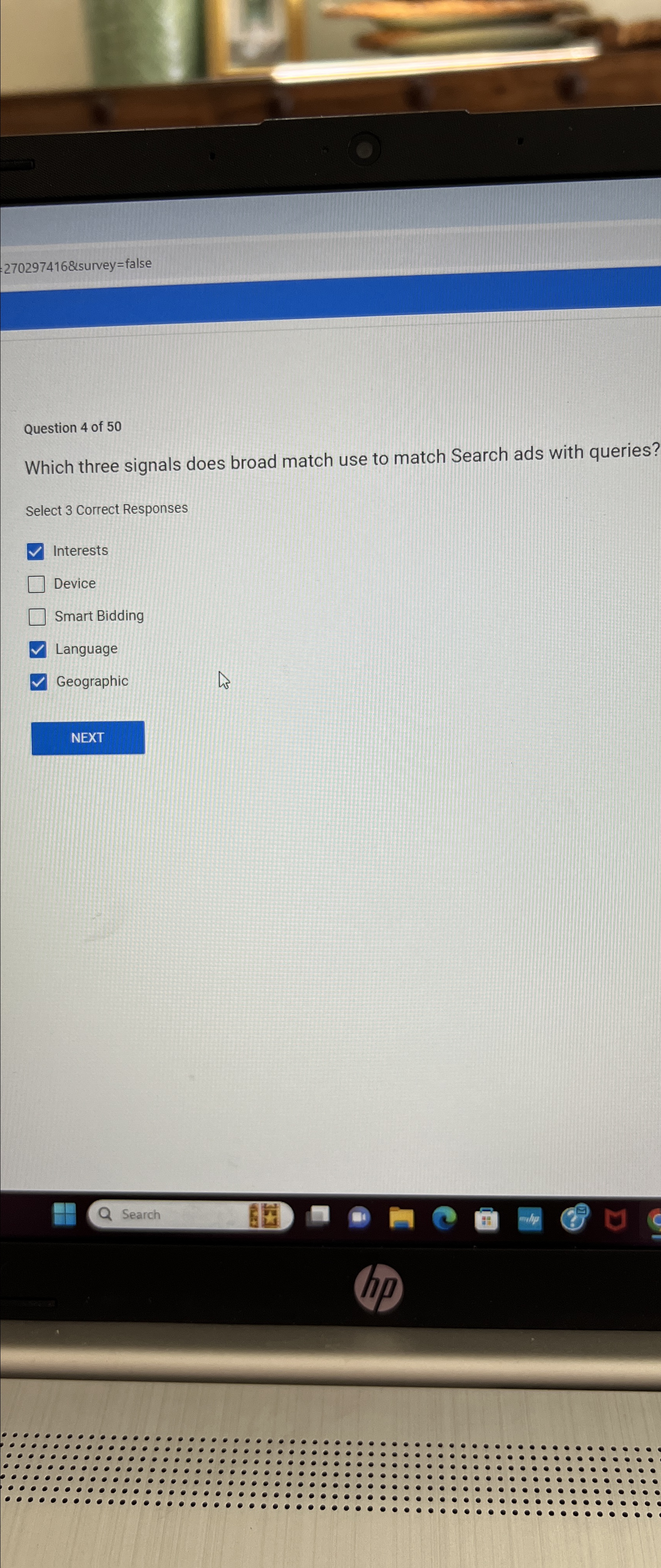  270297416& survey = false Question 4 of 50 Which three signals