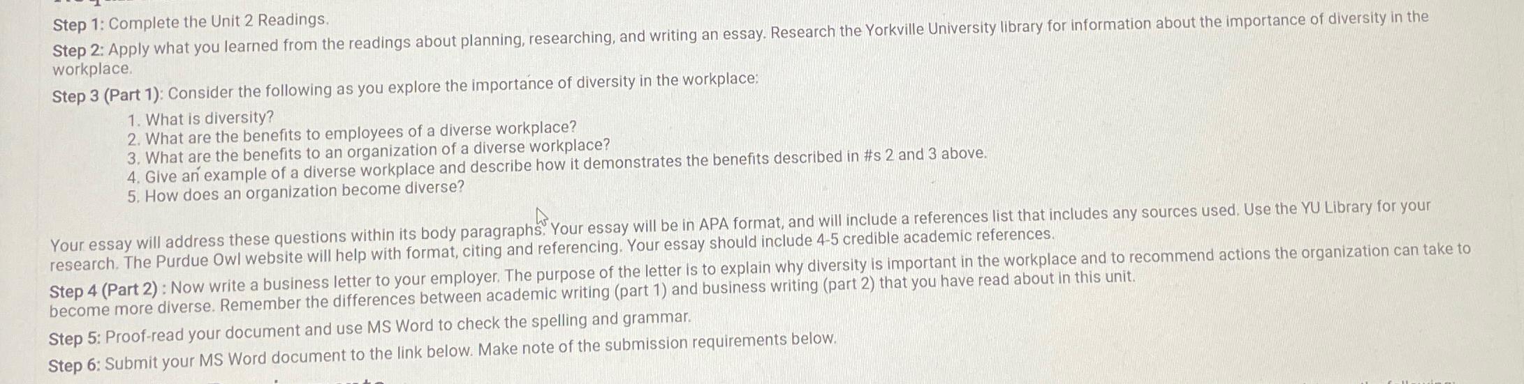  Step 1: Complete the Unit 2 Readings. workplace. Step 3(Part 1):