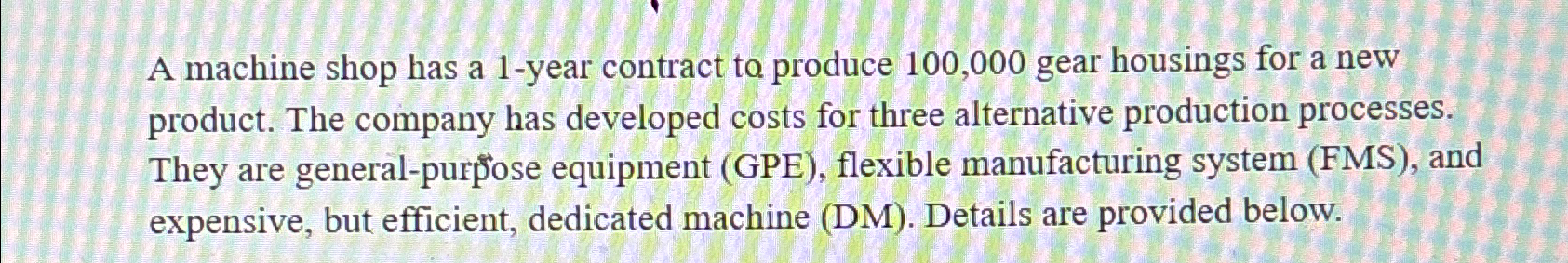  A machine shop has a 1-year contract to produce 100,000 gear