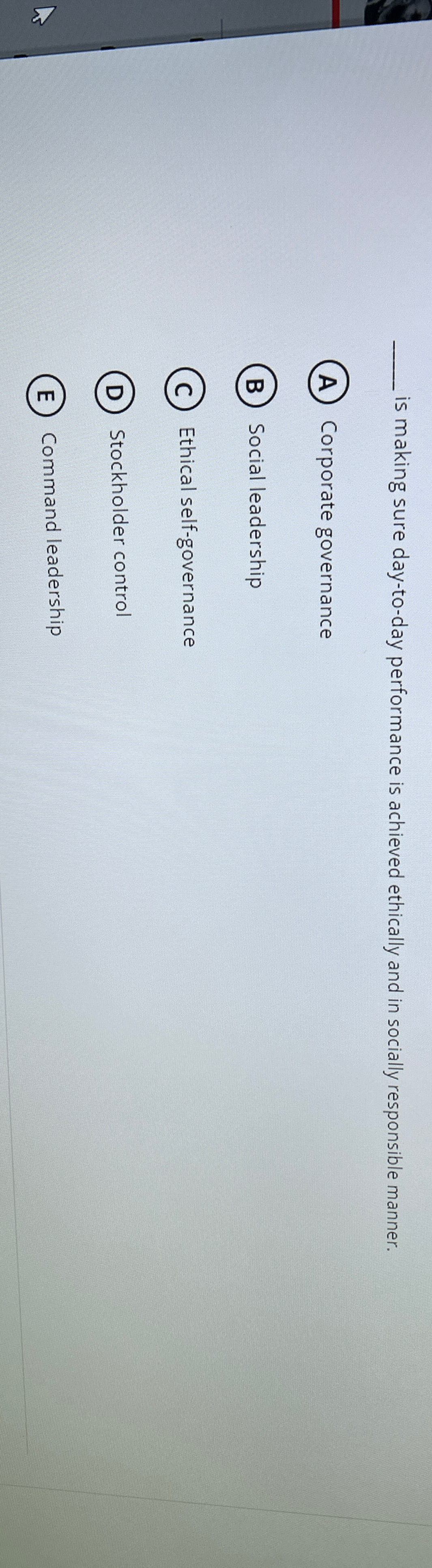  is making sure day-to-day performance is achieved ethically and in socially