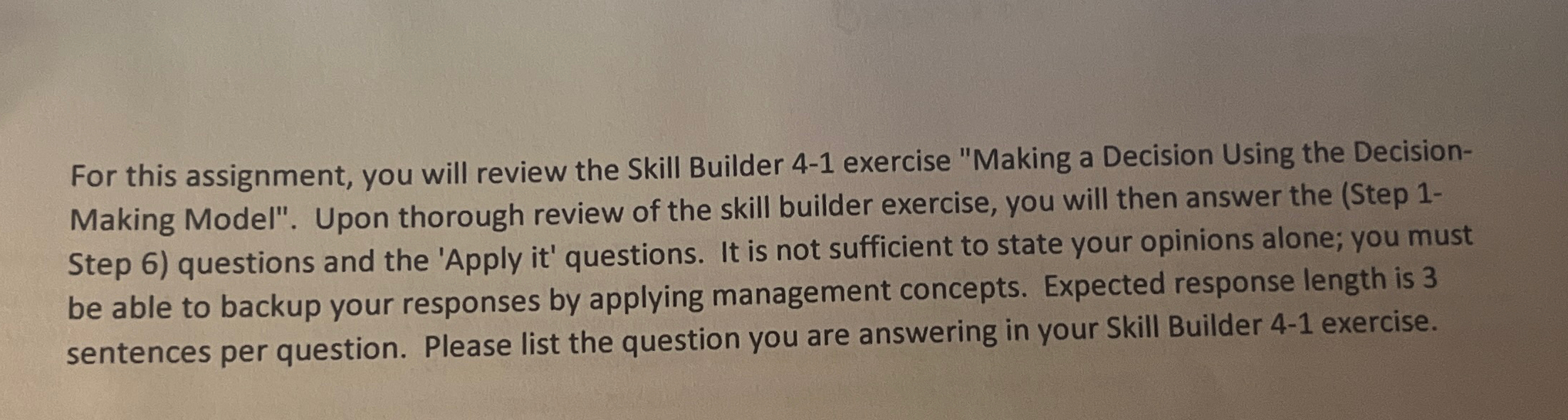  For this assignment, you will review the Skill Builder 4-1 exercise