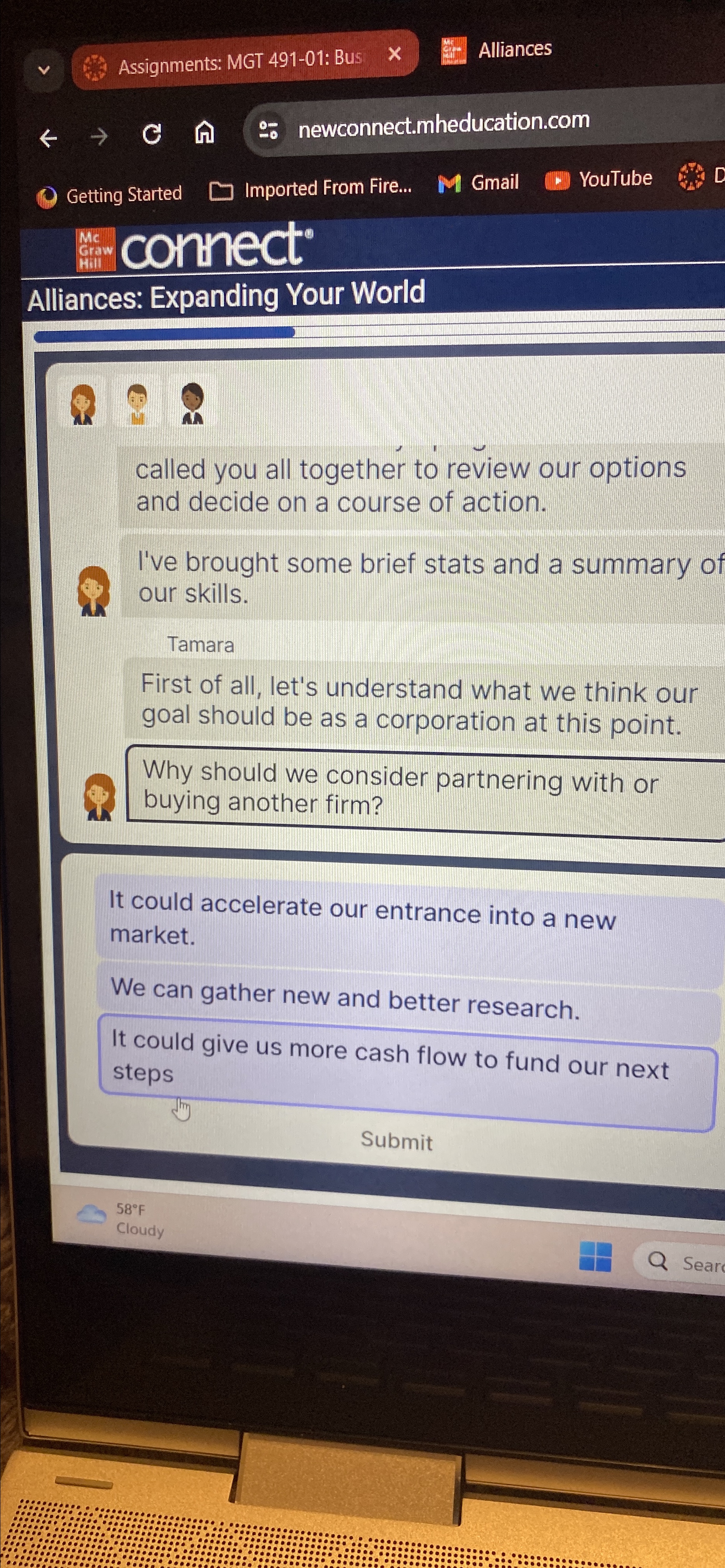  Assignments: MGT 491-01: Bus Alliances Getting Started Imported From Fire... Gmail