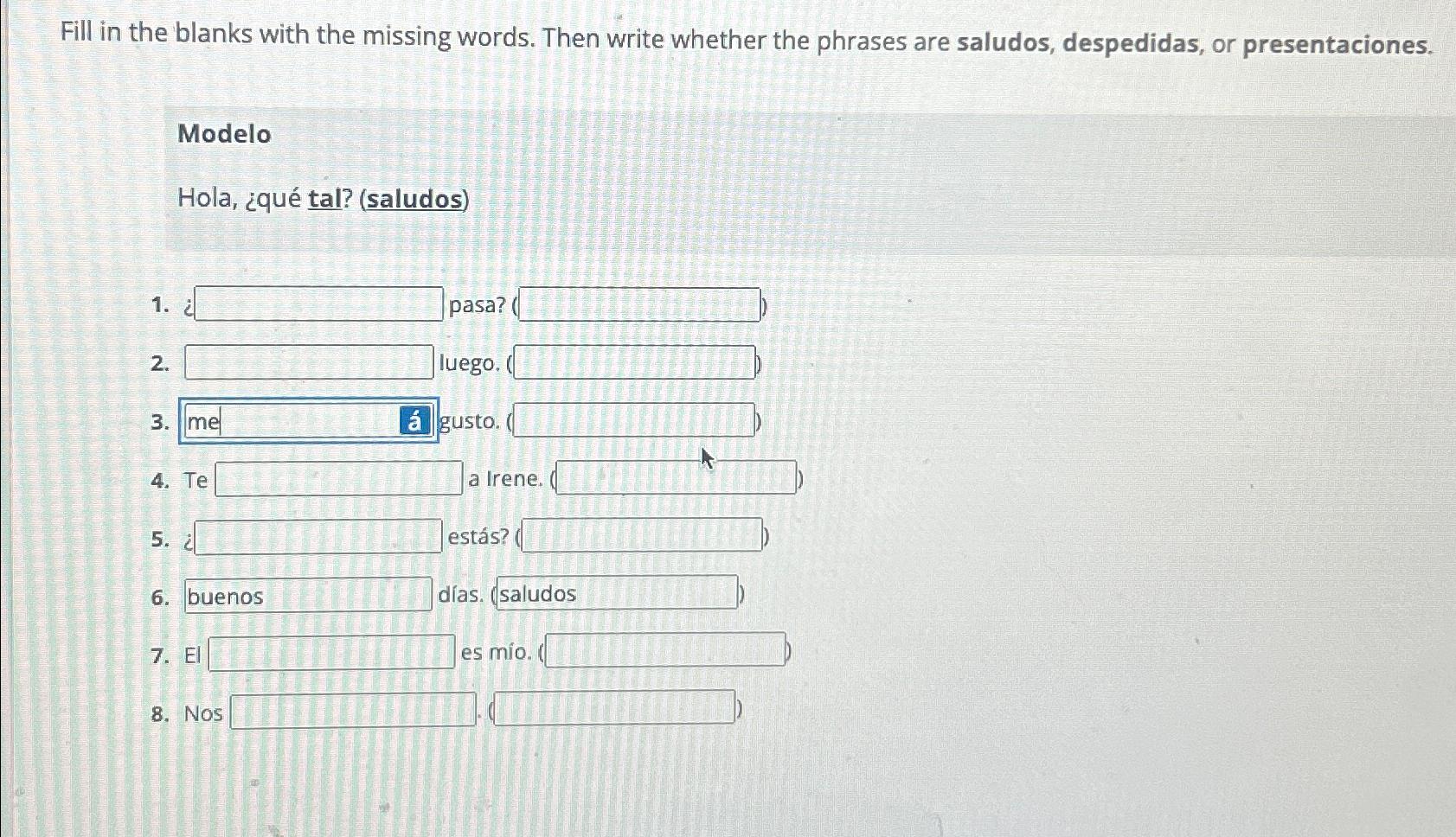  Fill in the blanks with the missing words. Then write whether