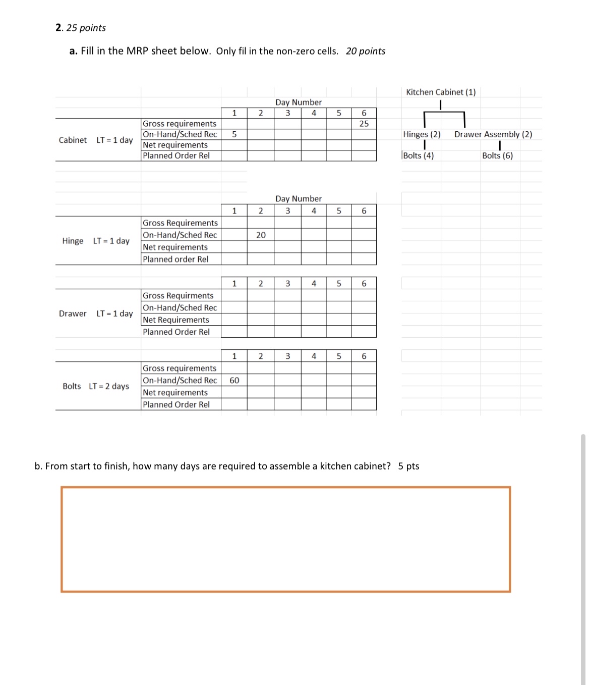  25 points a. Fill in the MRP sheet below. Only fil