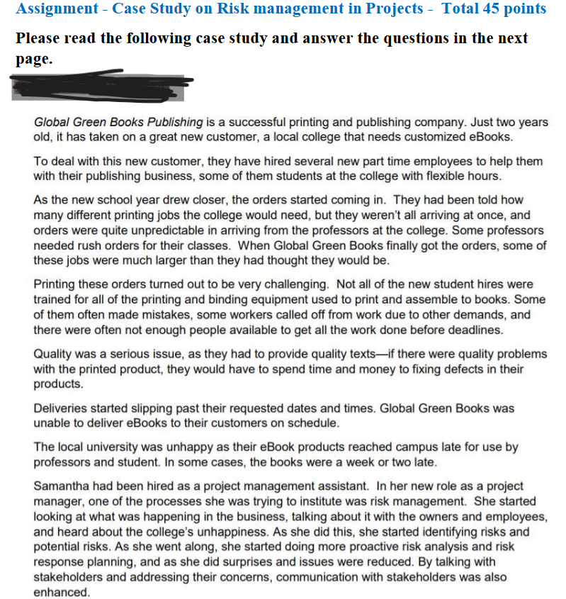 Assignment - Case Study on Risk management in Projects - Total