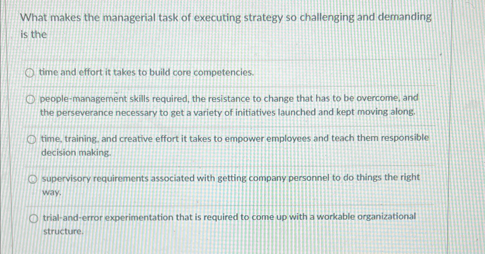  What makes the managerial task of executing strategy so challenging and