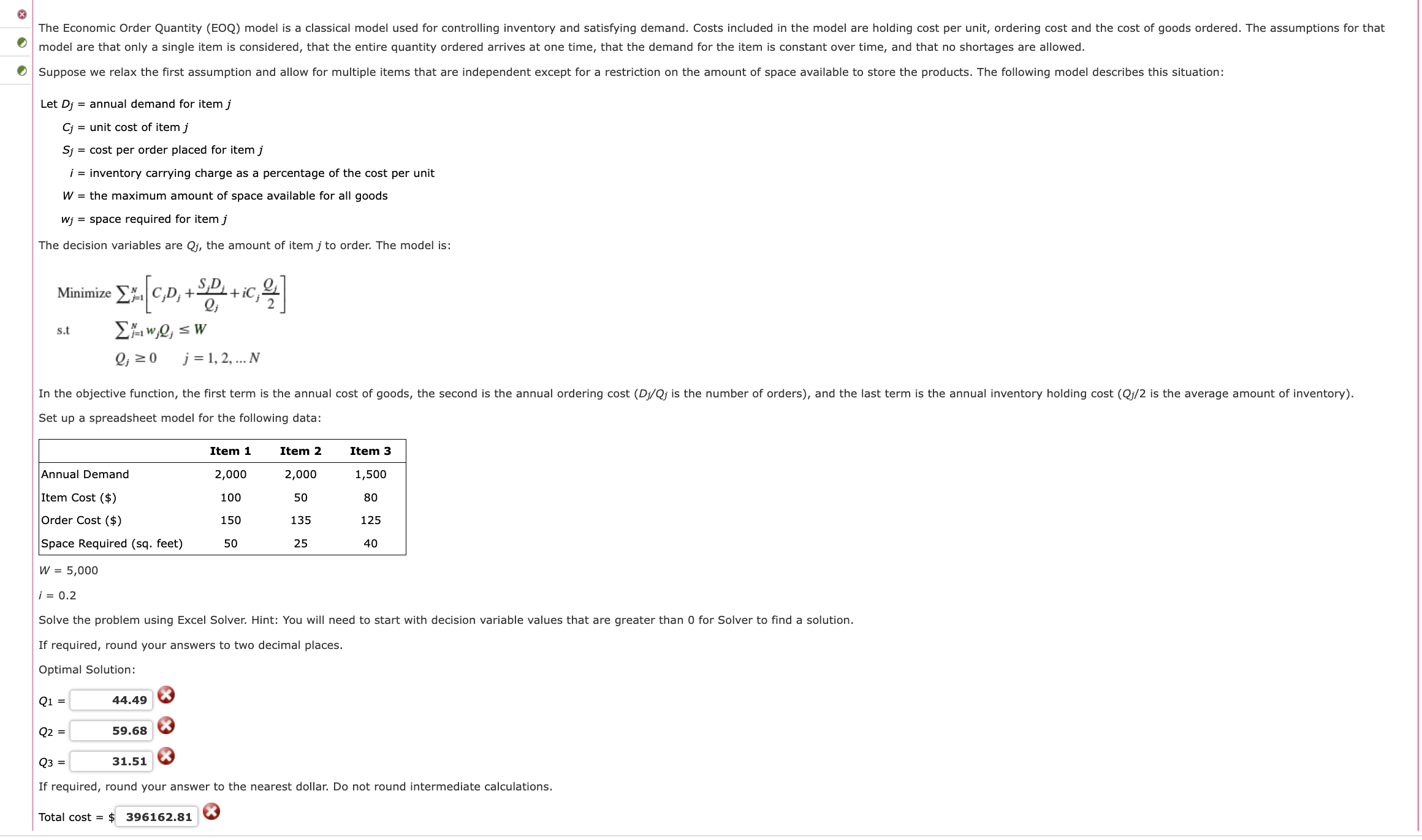 model are that only a single item is considered, that the