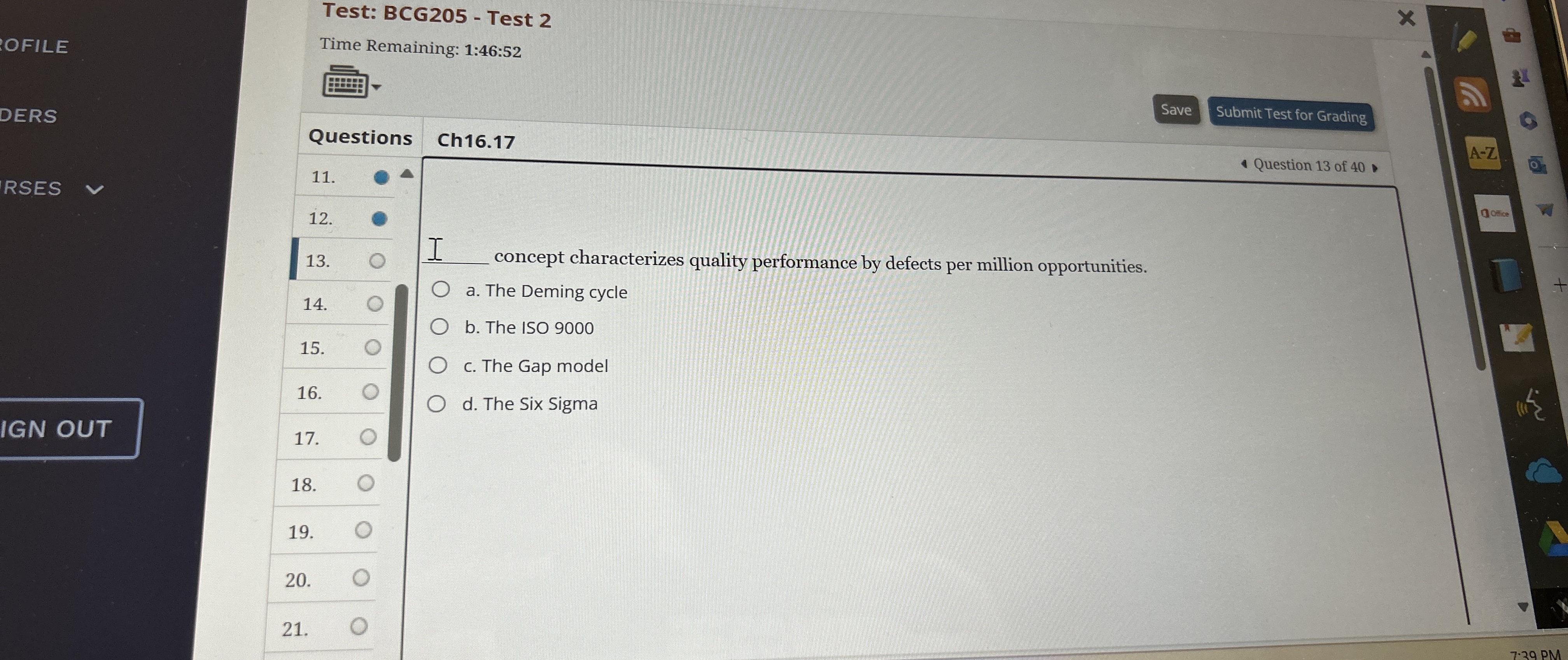 Test: BCG205- Test 2 Time Remaining: 1:46:52 Submit Test for Grading