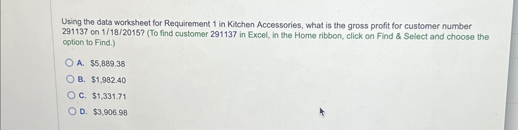  Using the data worksheet for Requirement 1 in Kitchen Accessories, what