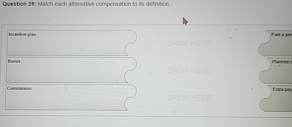  Question 29: Match each alternative compensation to its definition. Incentive plan