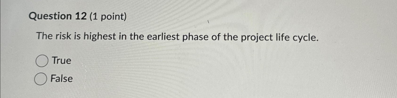  Question 12(1 point) The risk is highest in the earliest phase