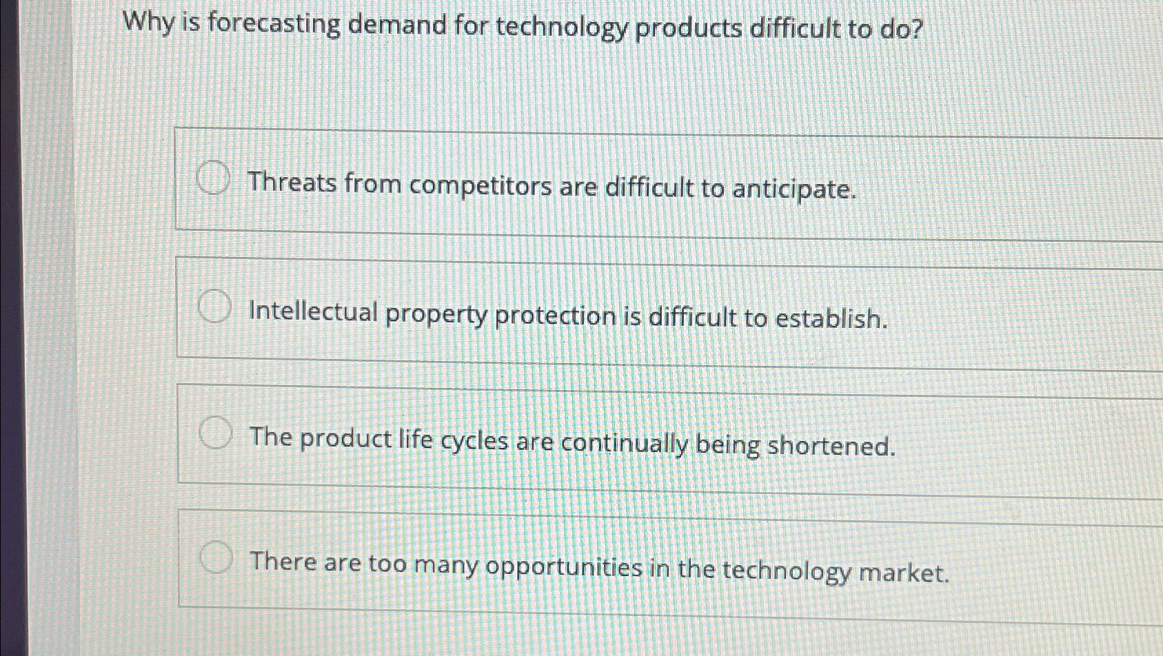  Why is forecasting demand for technology products difficult to do? Threats