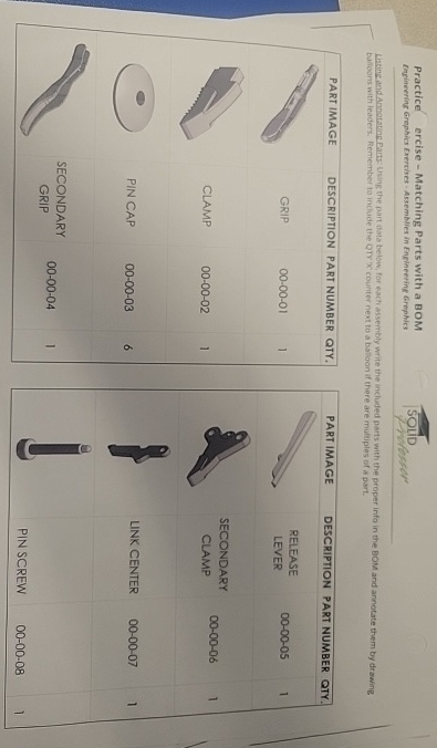  Practice ercise-Matching Parts with a BOM Engineering Grephics Exercises - Assemblies