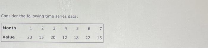  Consider the following time series data: (b) Develop a three-month moving