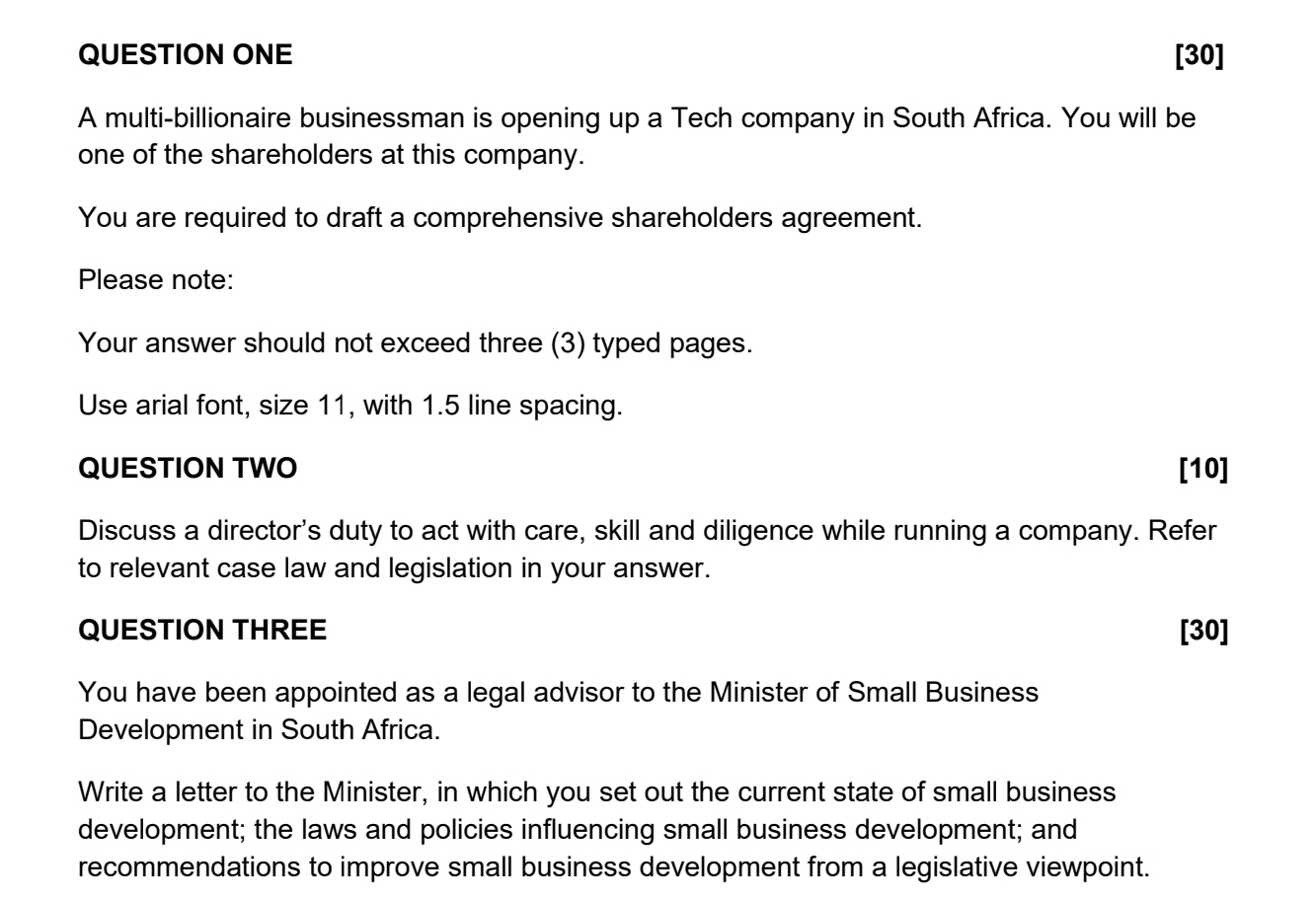  QUESTION ONE [30] A multi-billionaire businessman is opening up a Tech