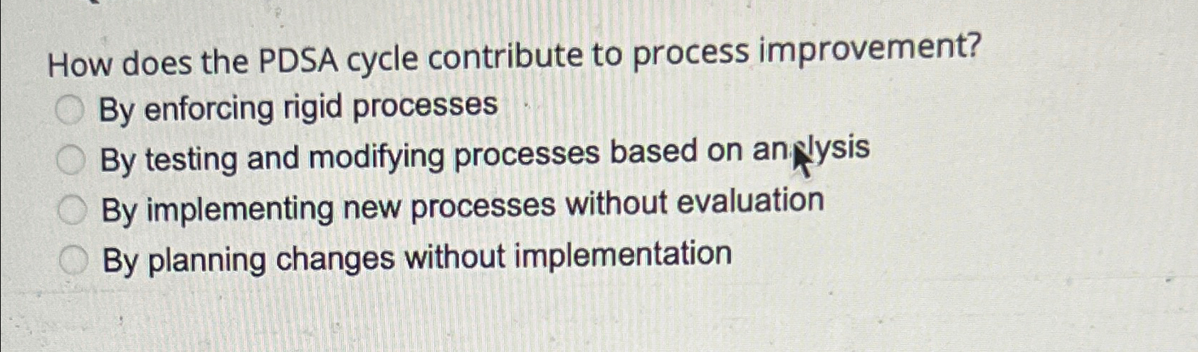  How does the PDSA cycle contribute to process improvement? By enforcing