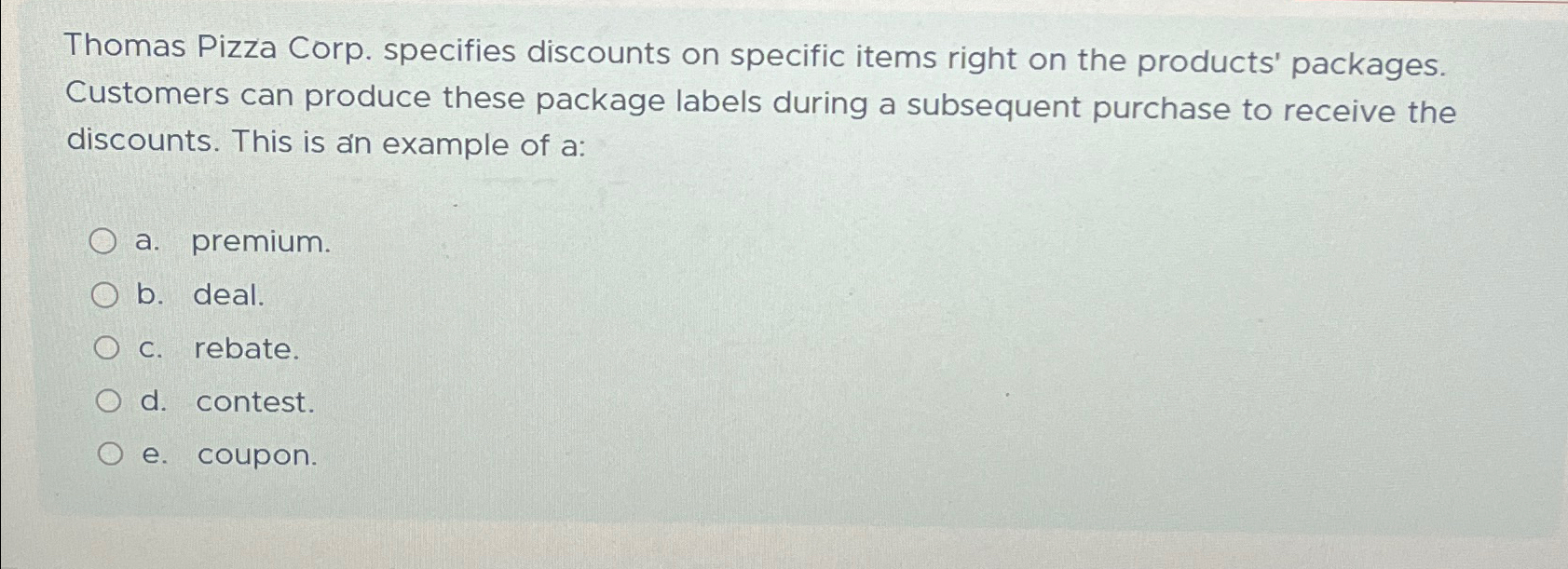  Thomas Pizza Corp. specifies discounts on specific items right on the