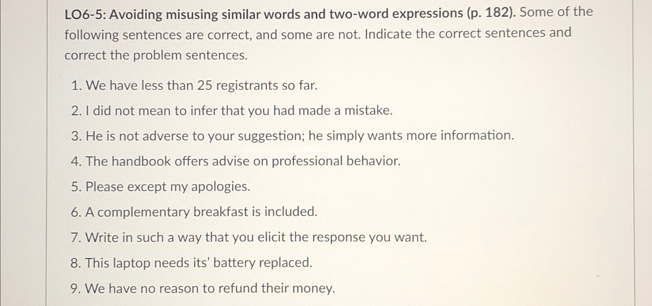  LO6-5: Avoiding misusing similar words and two-word expressions (p.182). Some of