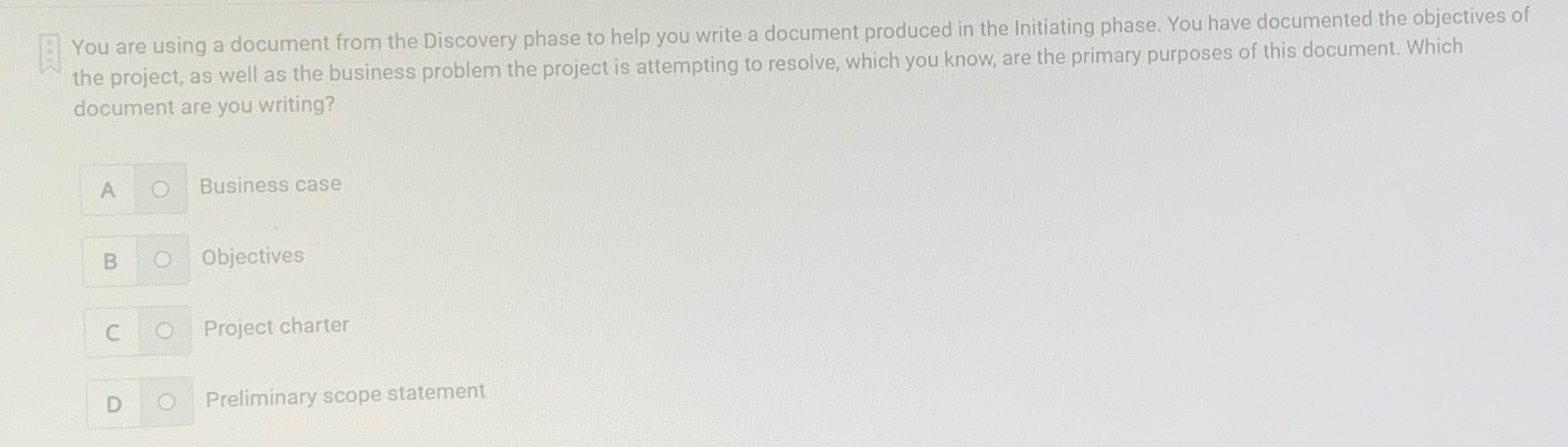 You are using a document from the Discovery phase to help