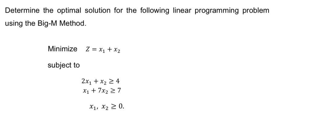  Determine the optimal solution for the following linear programming problem using