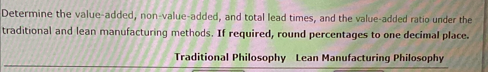  Determine the value-added, non-value-added, and total lead times, and the value-added