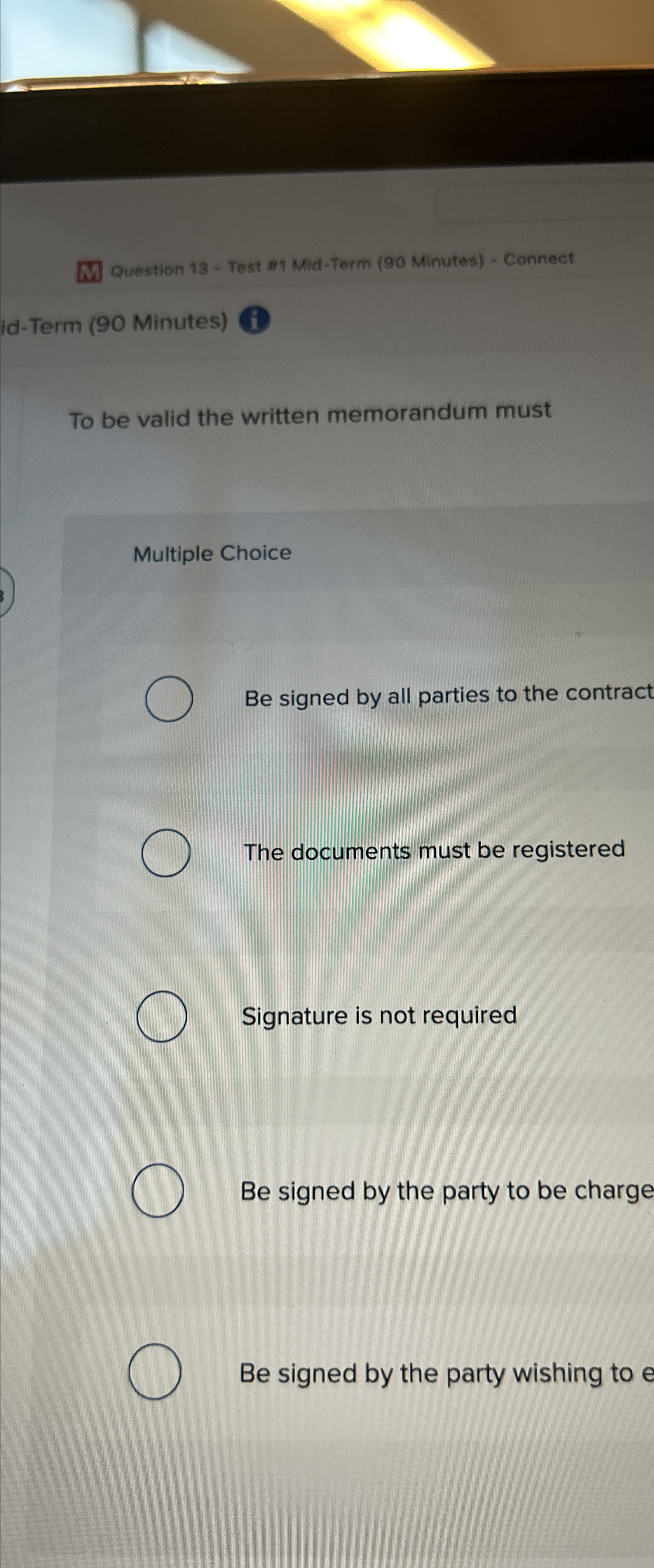  Question 13- Test $1 Mid-Term (90 Minutes)- Connect id-Term (90 Minutes)