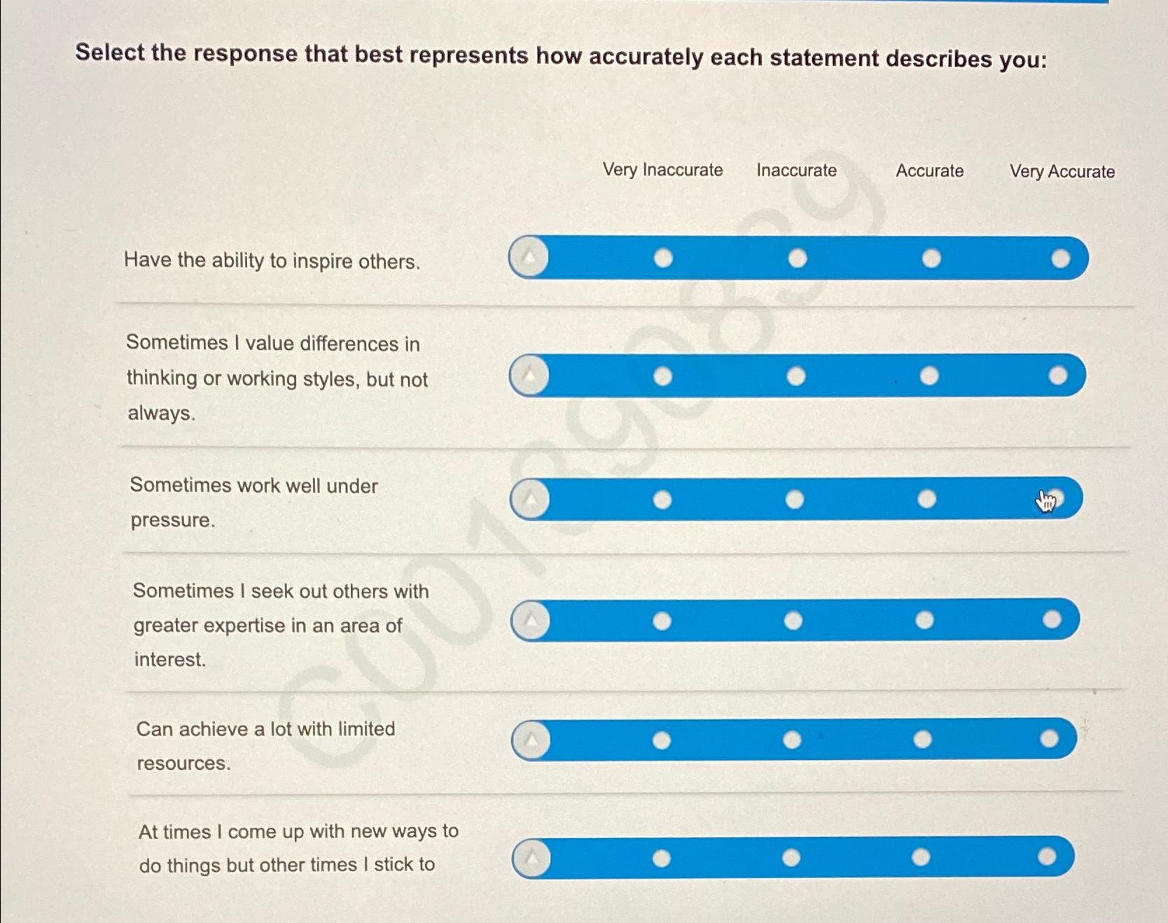  Select the response that best represents how accurately each statement describes