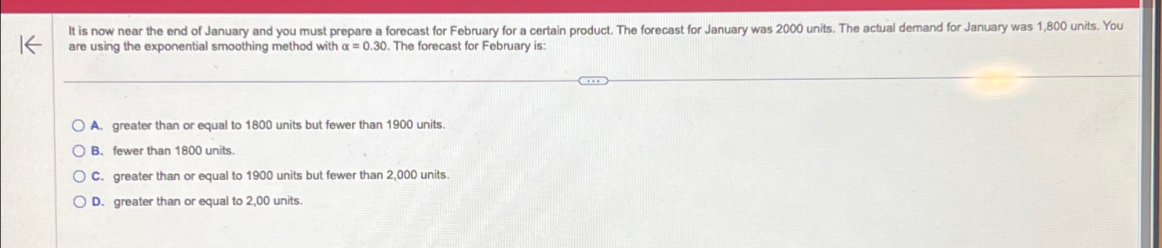  are using the exponential smoothing method with =0.30. The forecast for