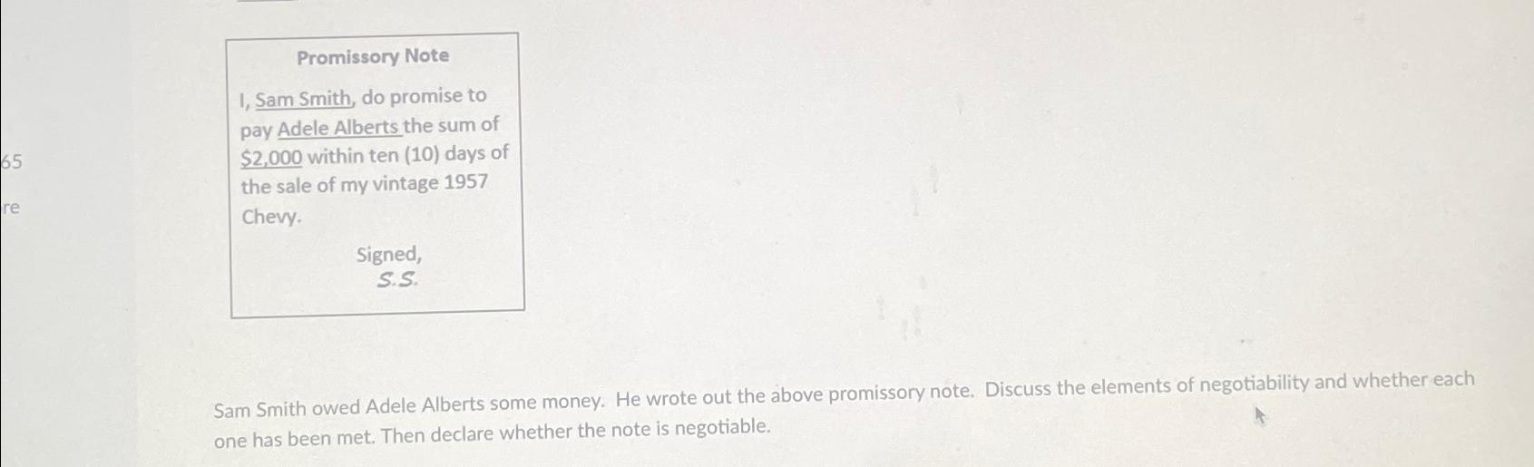  Promissory Note 1, Sam Smith, do promise to pay Adele Alberts