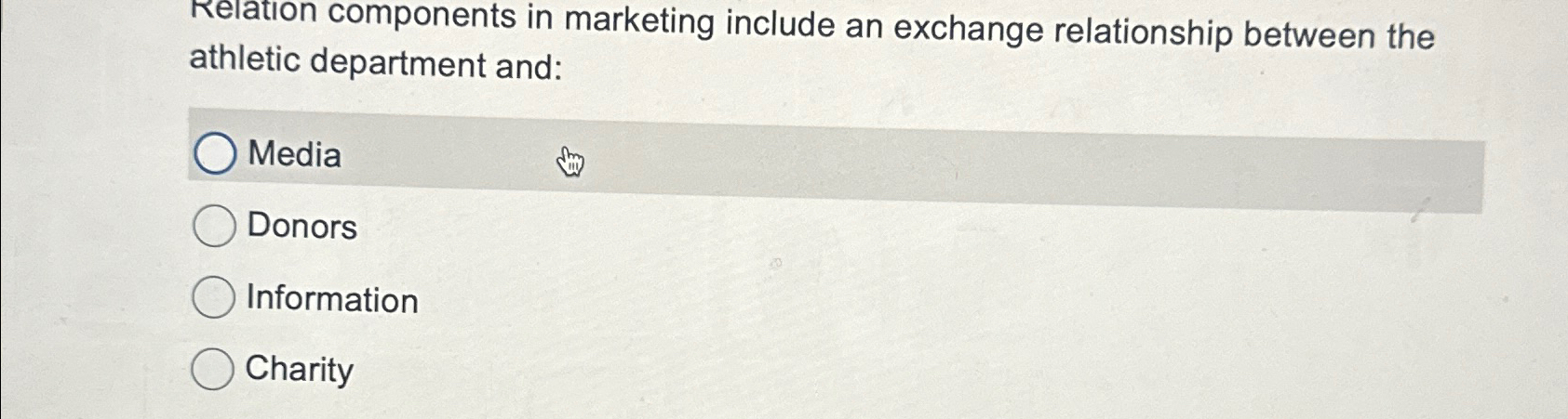  Relation components in marketing include an exchange relationship between the athletic
