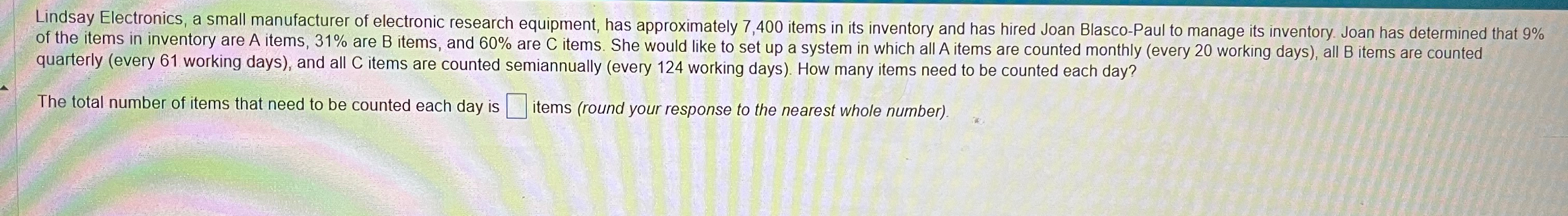  quarterly (every 61 working days), and all C items are counted