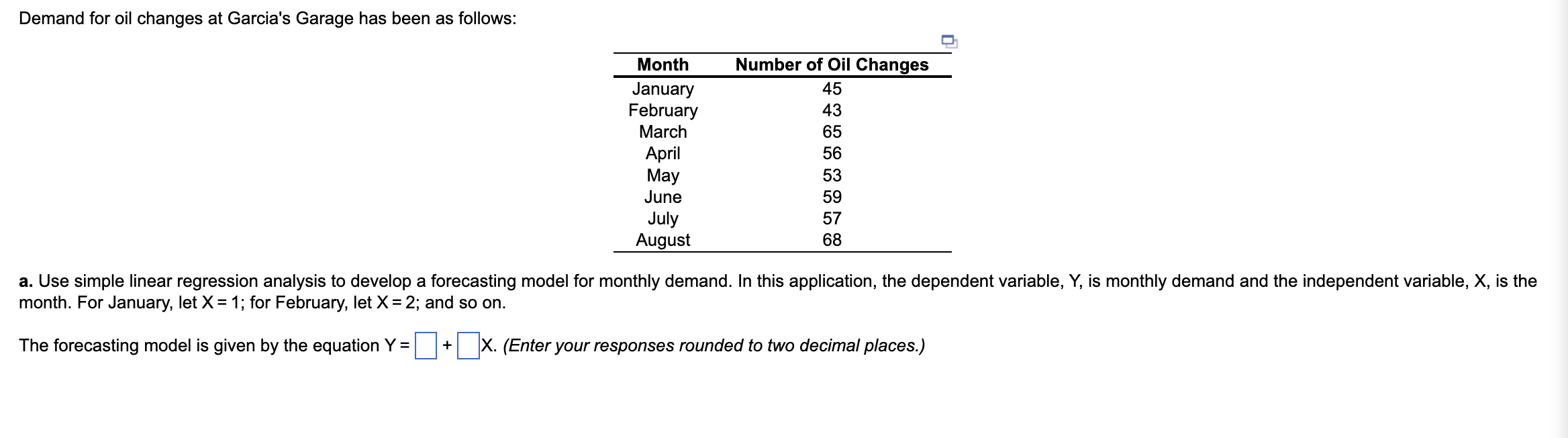  b. Use the model to forecast demand for September, October, and