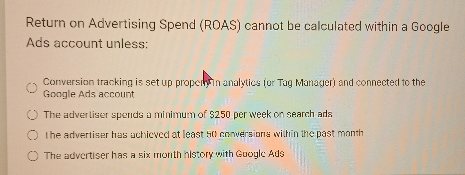  Return on Advertising Spend (ROAS) cannot be calculated within a Google