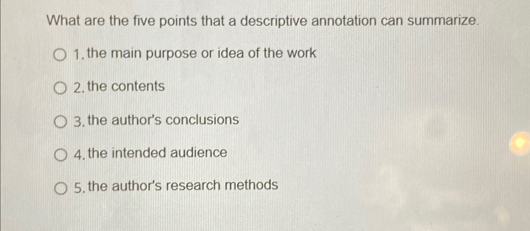  What are the five points that a descriptive annotation can summarize.