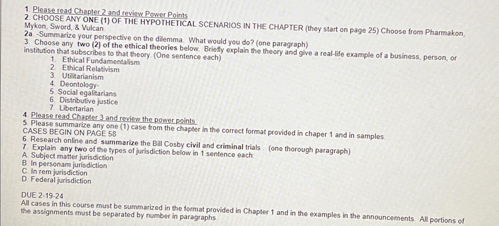  Please read Chapter 2 and review Power Points CHOOSE ANY ONE