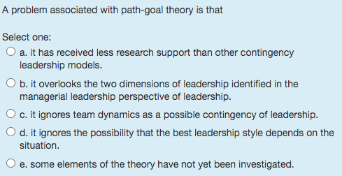  A problem associated with path-goal theory is that Select one: a.