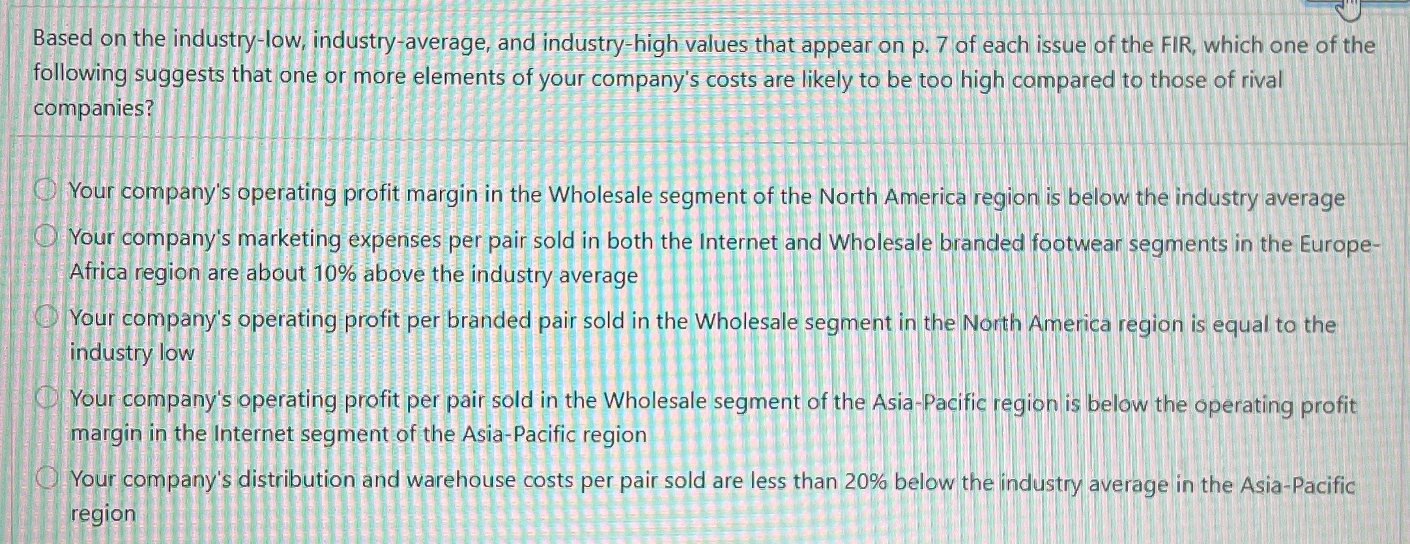  Based on the industry-low, industry-average, and industry-high values that appear on