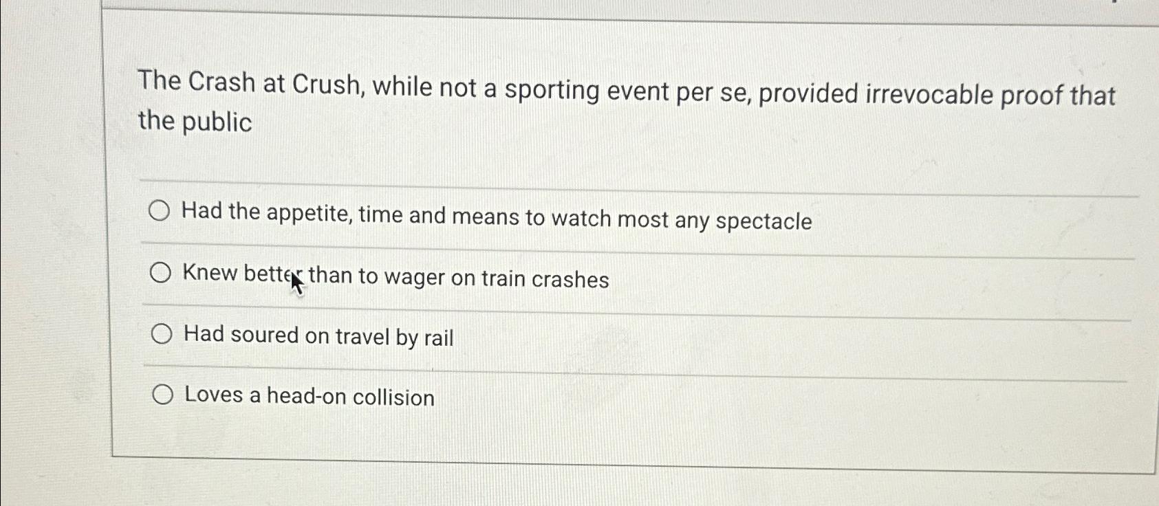  The Crash at Crush, while not a sporting event per se,