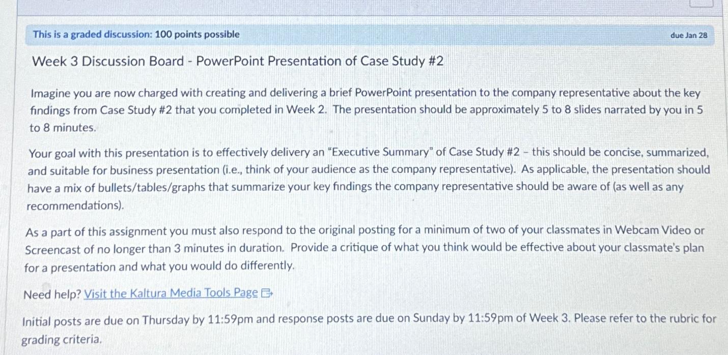  This is a graded discussion: 100 points possible due Jan 28