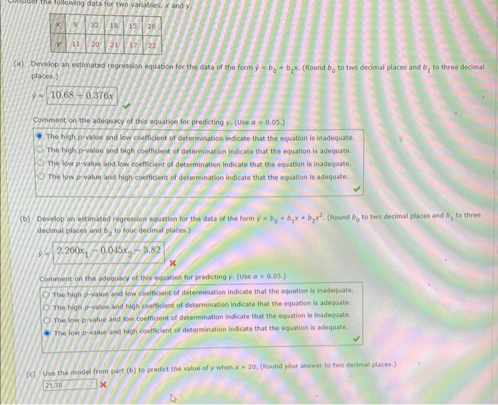  The following data for two variables, x and y. (a) Develop