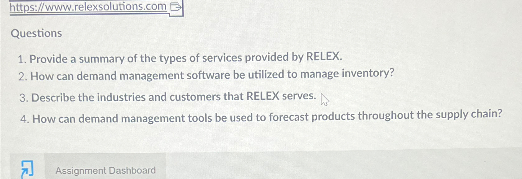  https://www.relexsolutions.com Questions Provide a summary of the types of services provided