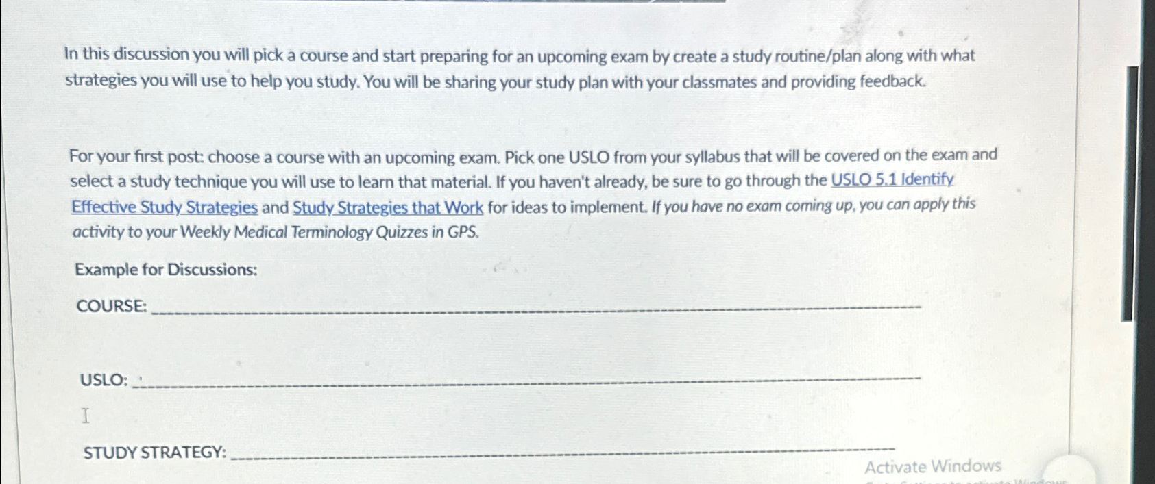  In this discussion you will pick a course and start preparing