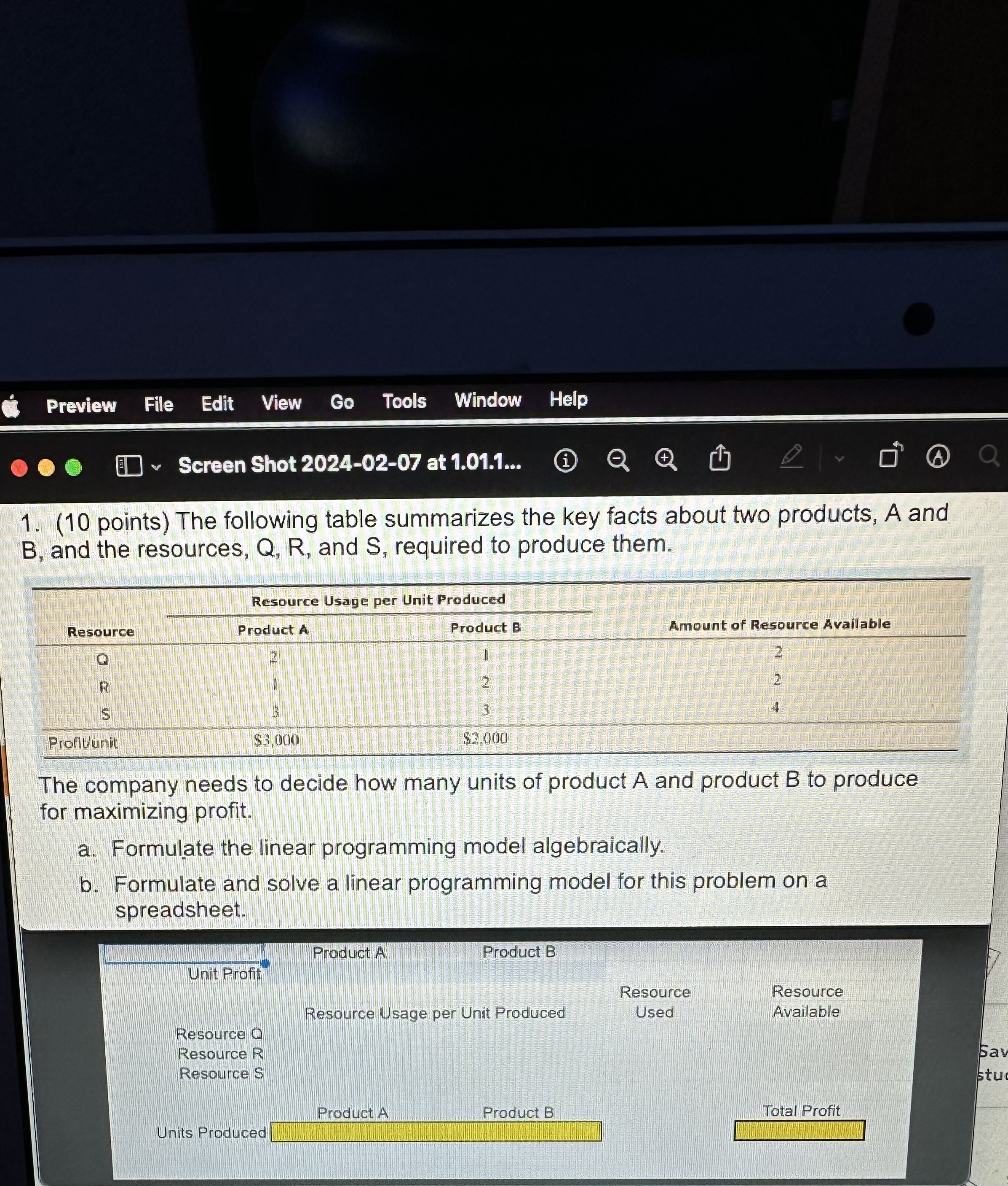  (10 points) The following table summarizes the key facts about two